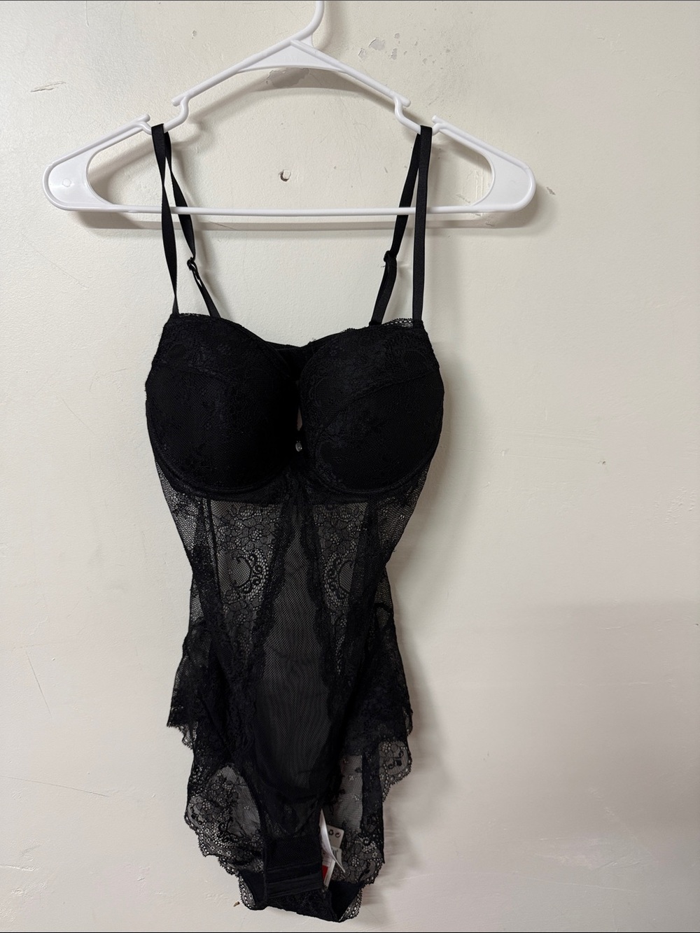 Black Lace Bodysuit Chemise with Supportive Cups - Women Intimates